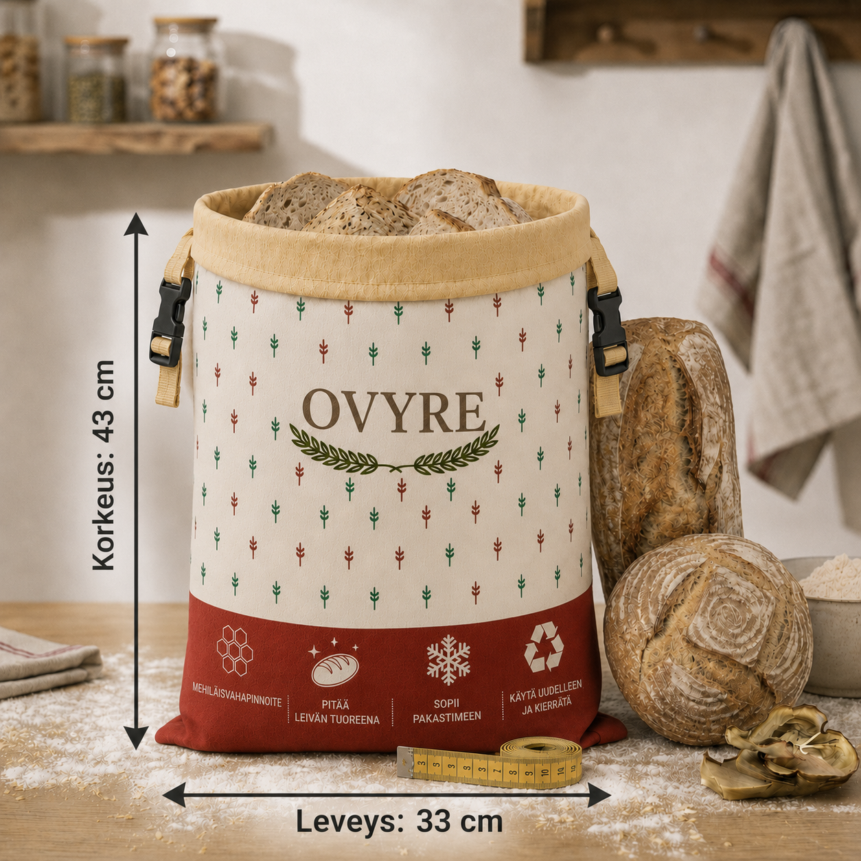 Ovyre-mehiläisvahapussi leivän säilytykseen