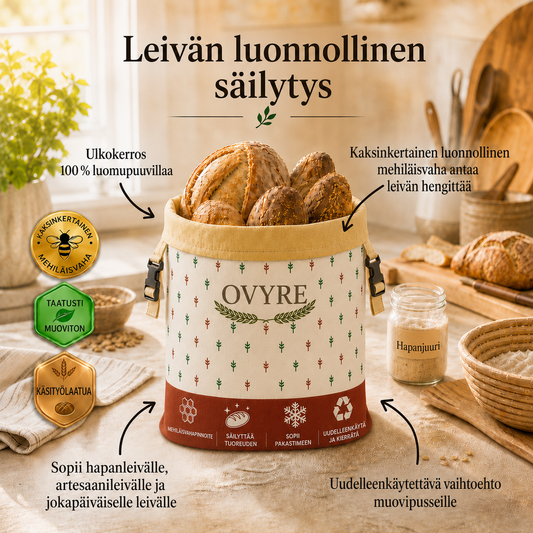 Ovyre-mehiläisvahapussi leivän säilytykseen