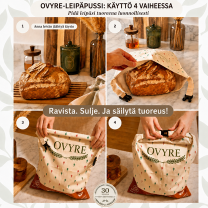 Ovyre-mehiläisvahapussi leivän säilytykseen