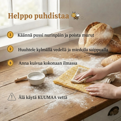 Ovyre-mehiläisvahapussi leivän säilytykseen
